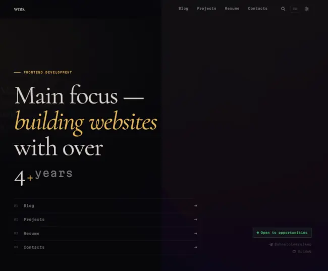 To view the personal website, go to the main page